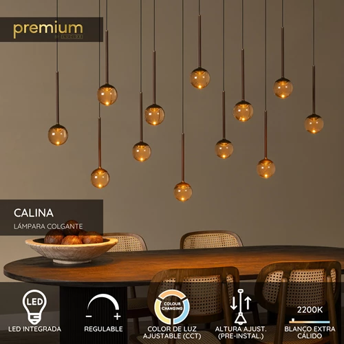 Lucide CALINA - Lámpara colgante - LED Regul. - CCT - 12x7W 2200K/3300K - Café | Premium - USP